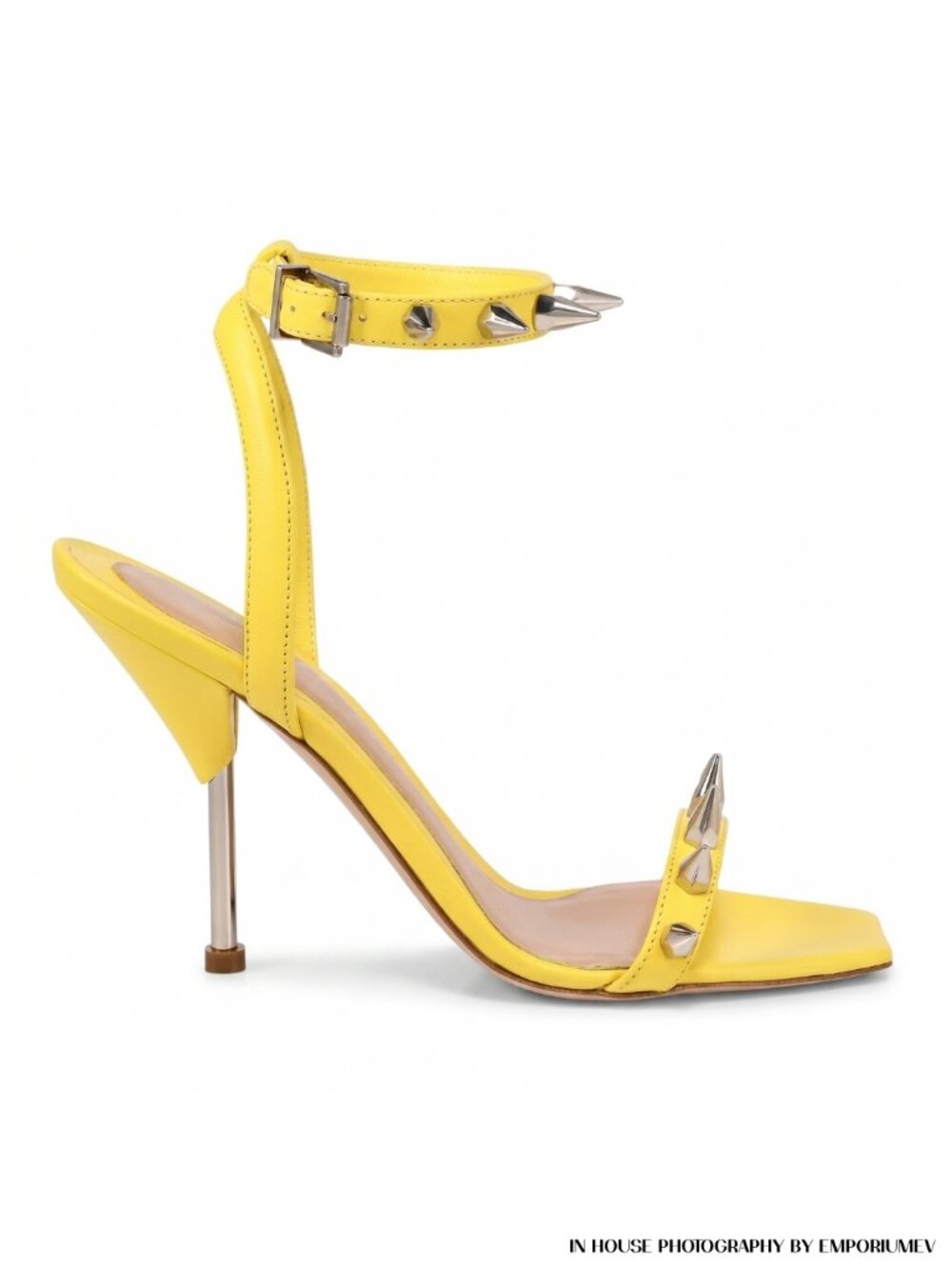 Alexander McQueen Yellow Leather Spike-Stud Stiletto Sandals US 7.5 (0483)